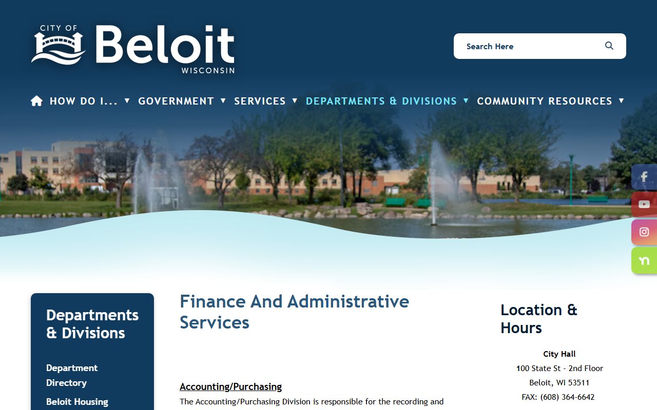 Beloit Unclaimed Money finance division page