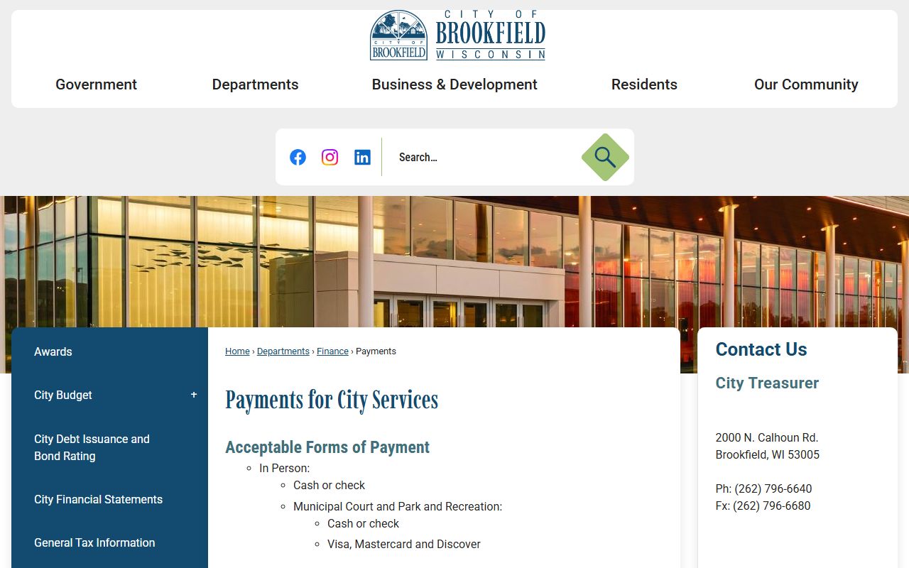 Brookfield Unclaimed Money payments page