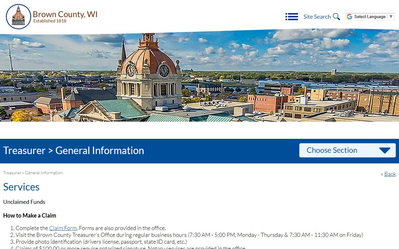 Green Bay Unclaimed Money at the Brown County Treasurer