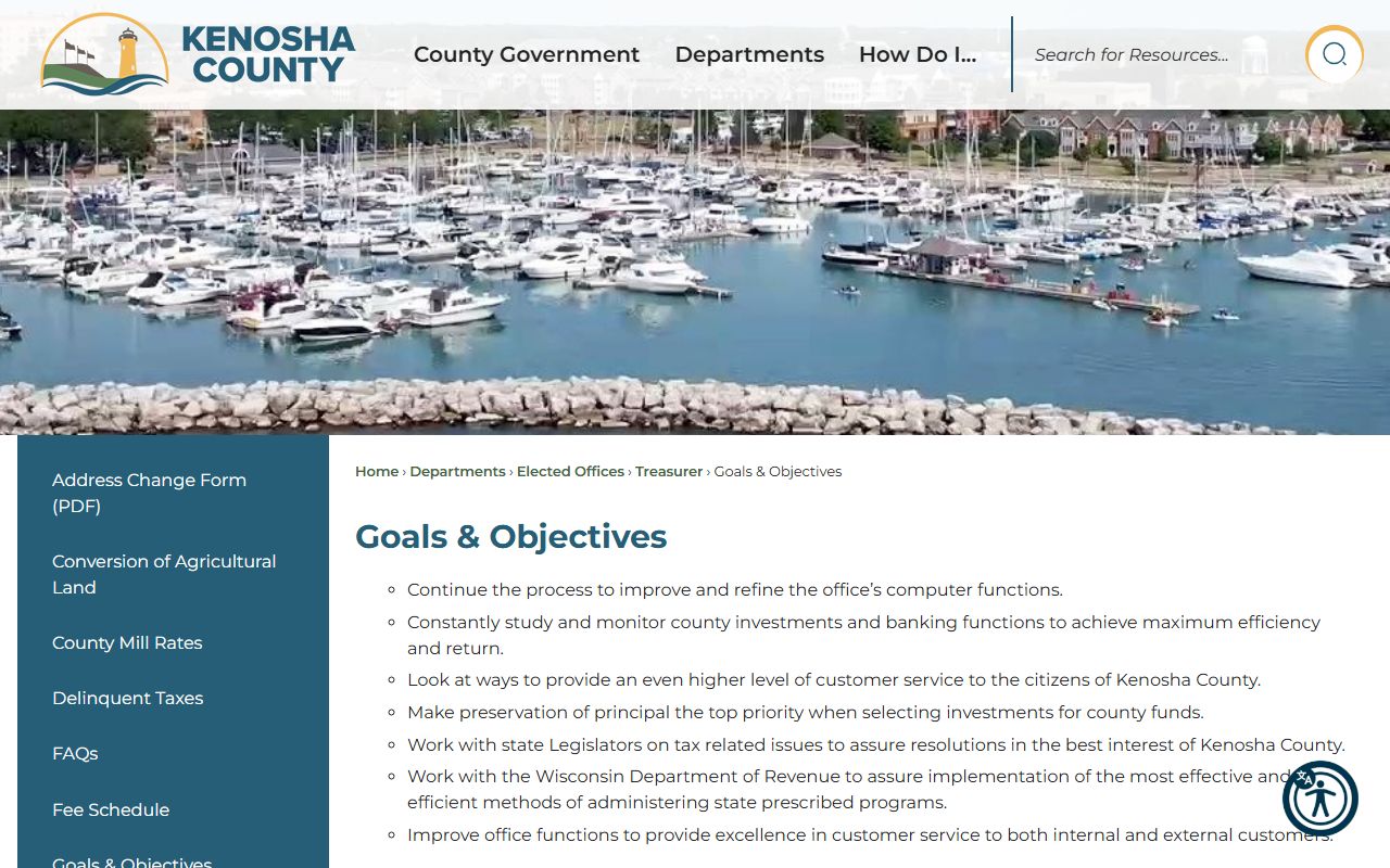 Kenosha Unclaimed Money county goals and objectives