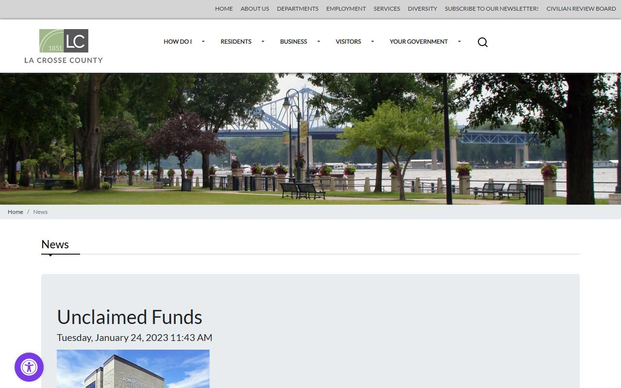 La Crosse Unclaimed Money county notice page