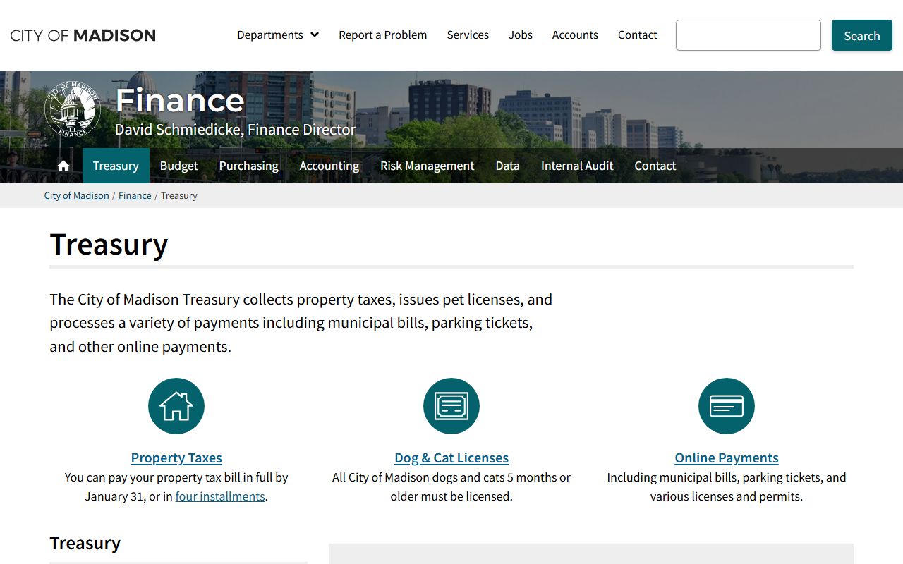 Madison Unclaimed Money treasury office page