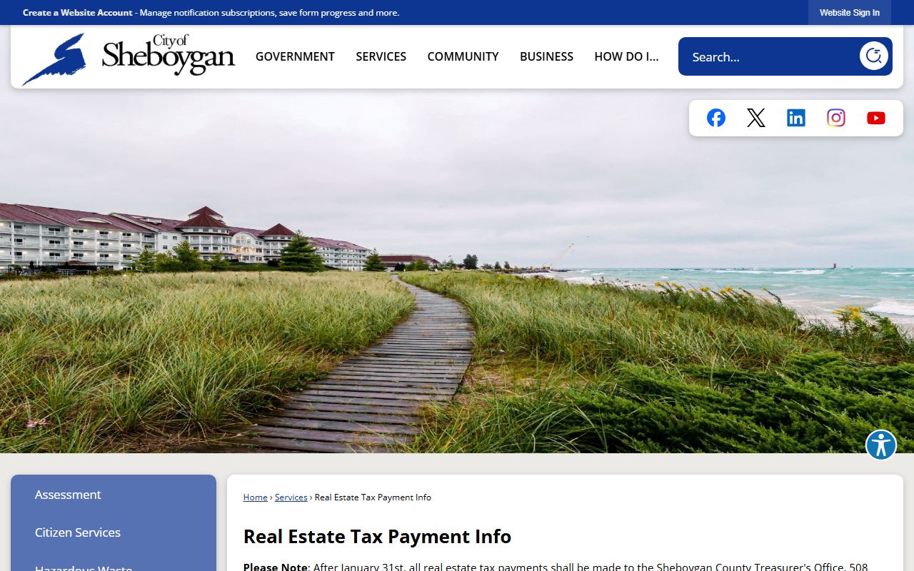 Sheboygan Unclaimed Money real estate tax payment info page