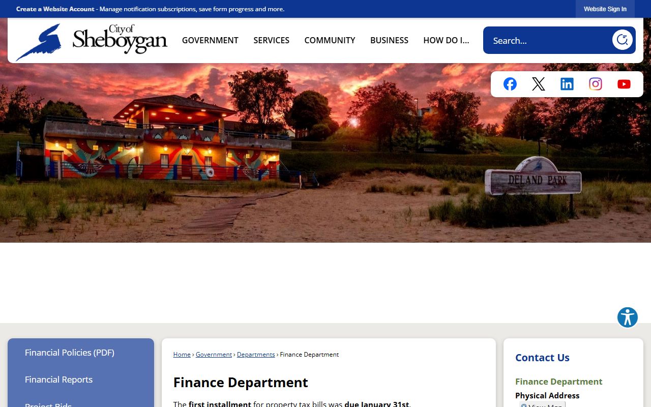 Sheboygan Unclaimed Money finance department page