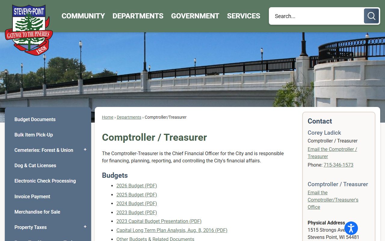 Stevens Point Unclaimed Money comptroller treasurer page