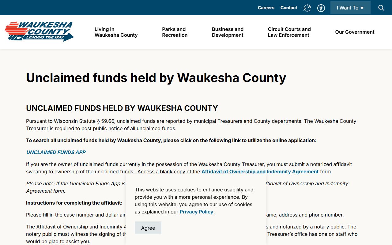 Waukesha Unclaimed Money county unclaimed funds page