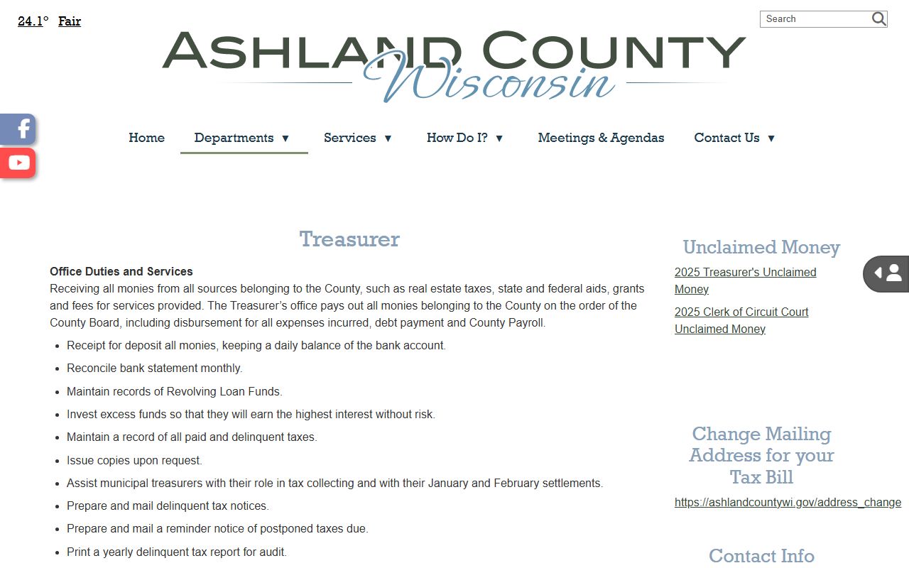 Ashland County Unclaimed Money treasurer image