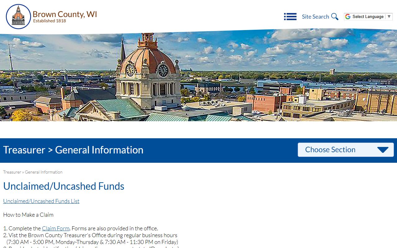 Brown County Unclaimed Money on the Brown County unclaimed funds page