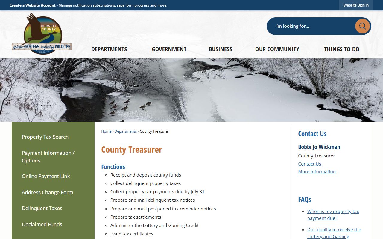 Burnett County Unclaimed Money county treasurer page