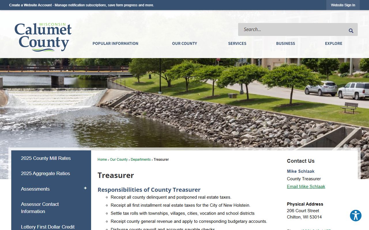 Calumet County Unclaimed Money treasurer page