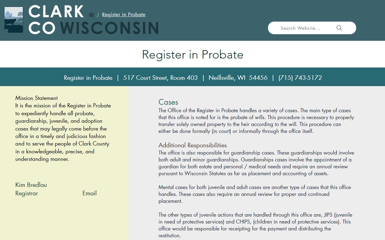 Clark County Unclaimed Money register in probate page