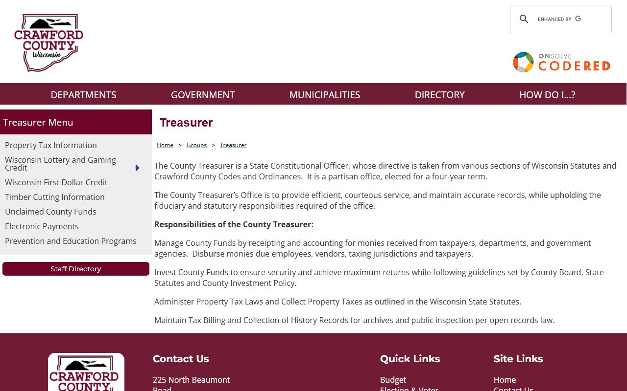 Crawford County Unclaimed Money at the Crawford County Treasurer