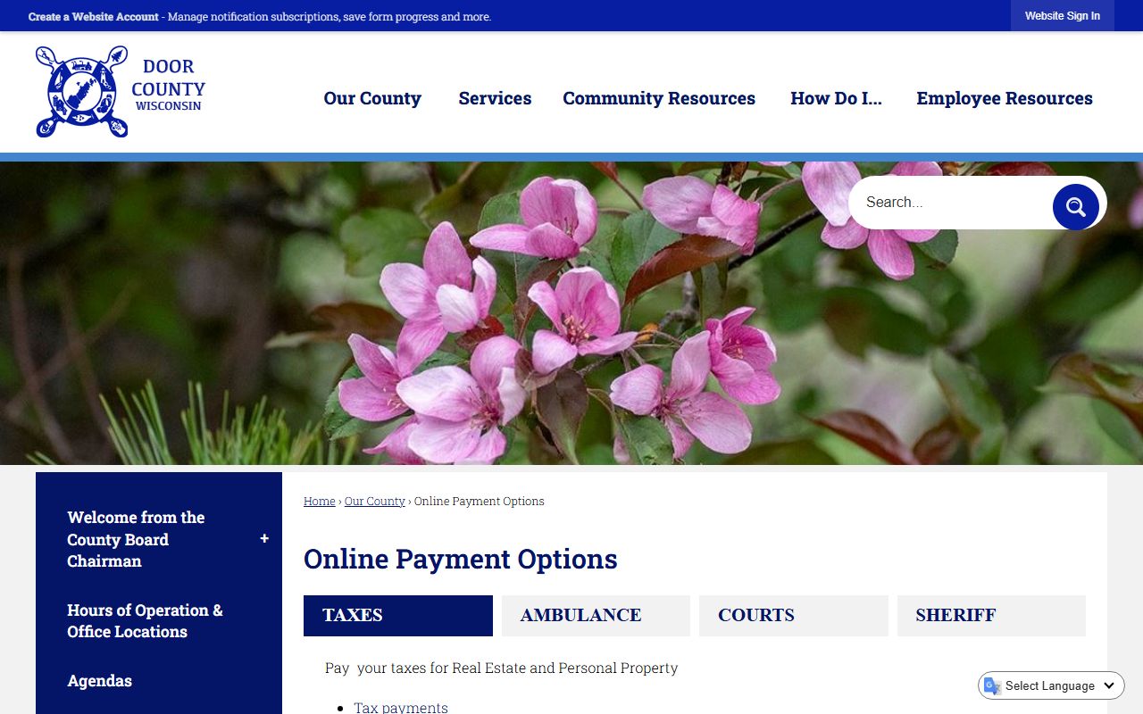 Door County Unclaimed Money online payment options page
