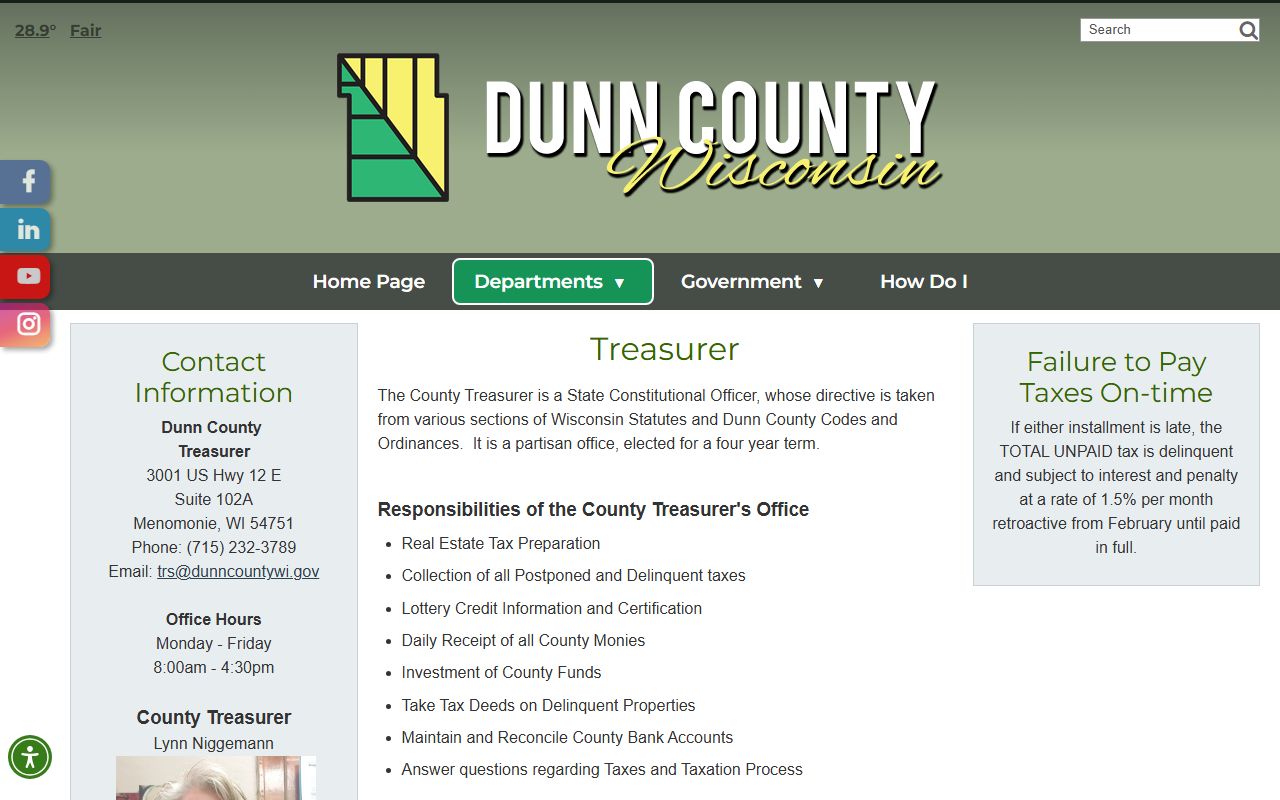 Dunn County Unclaimed Money treasurer image