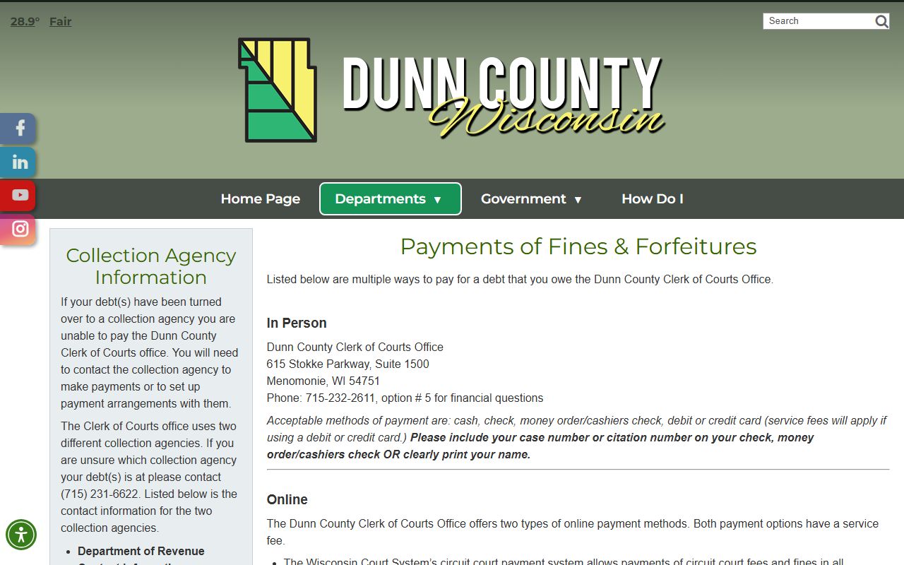 Dunn County Unclaimed Money payments of fines image