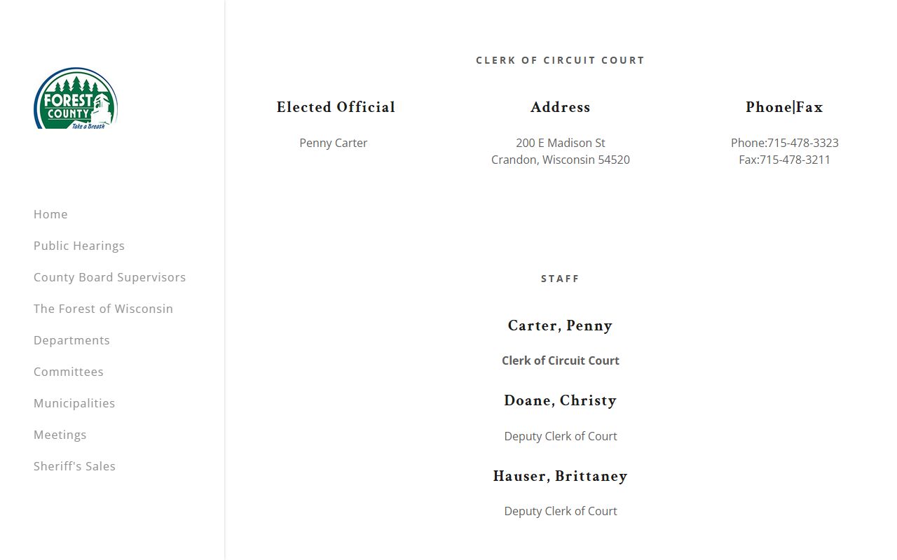 Forest County Unclaimed Money clerk of court image