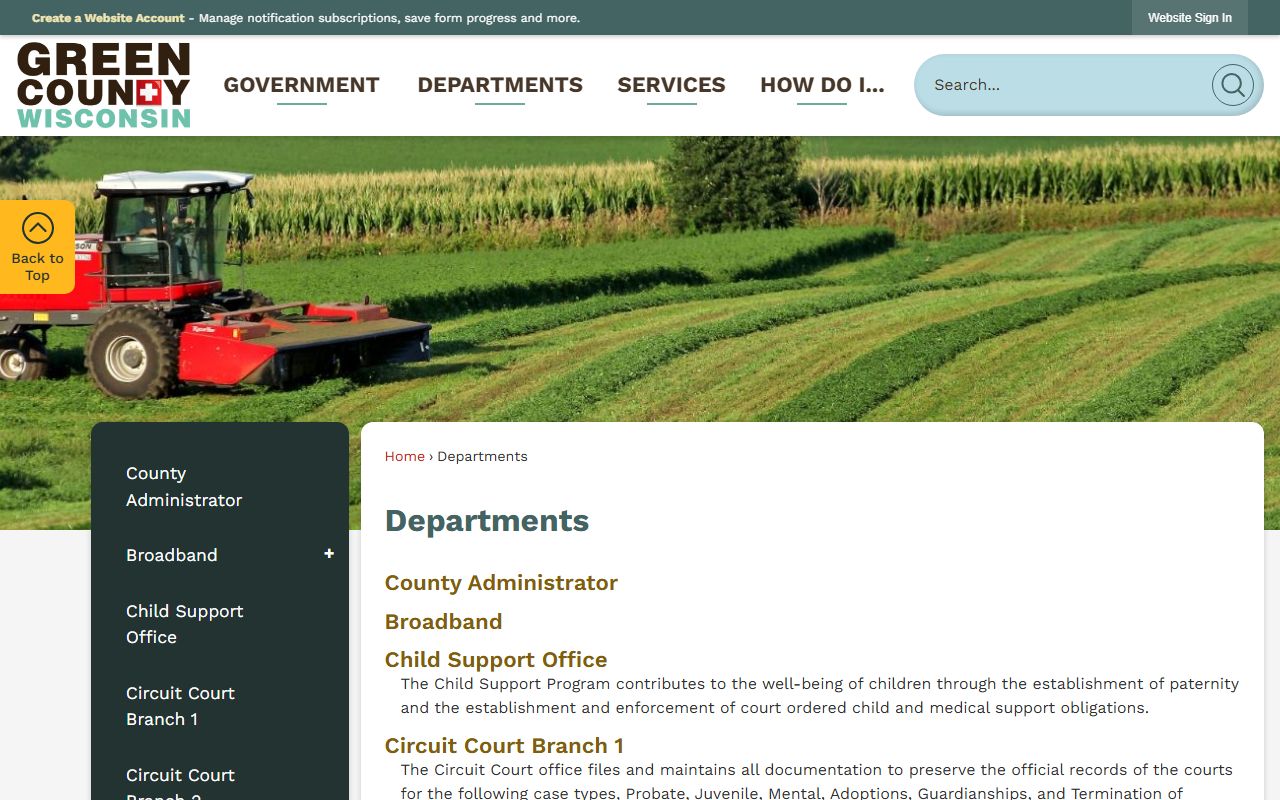 Green County Unclaimed Money departments directory page