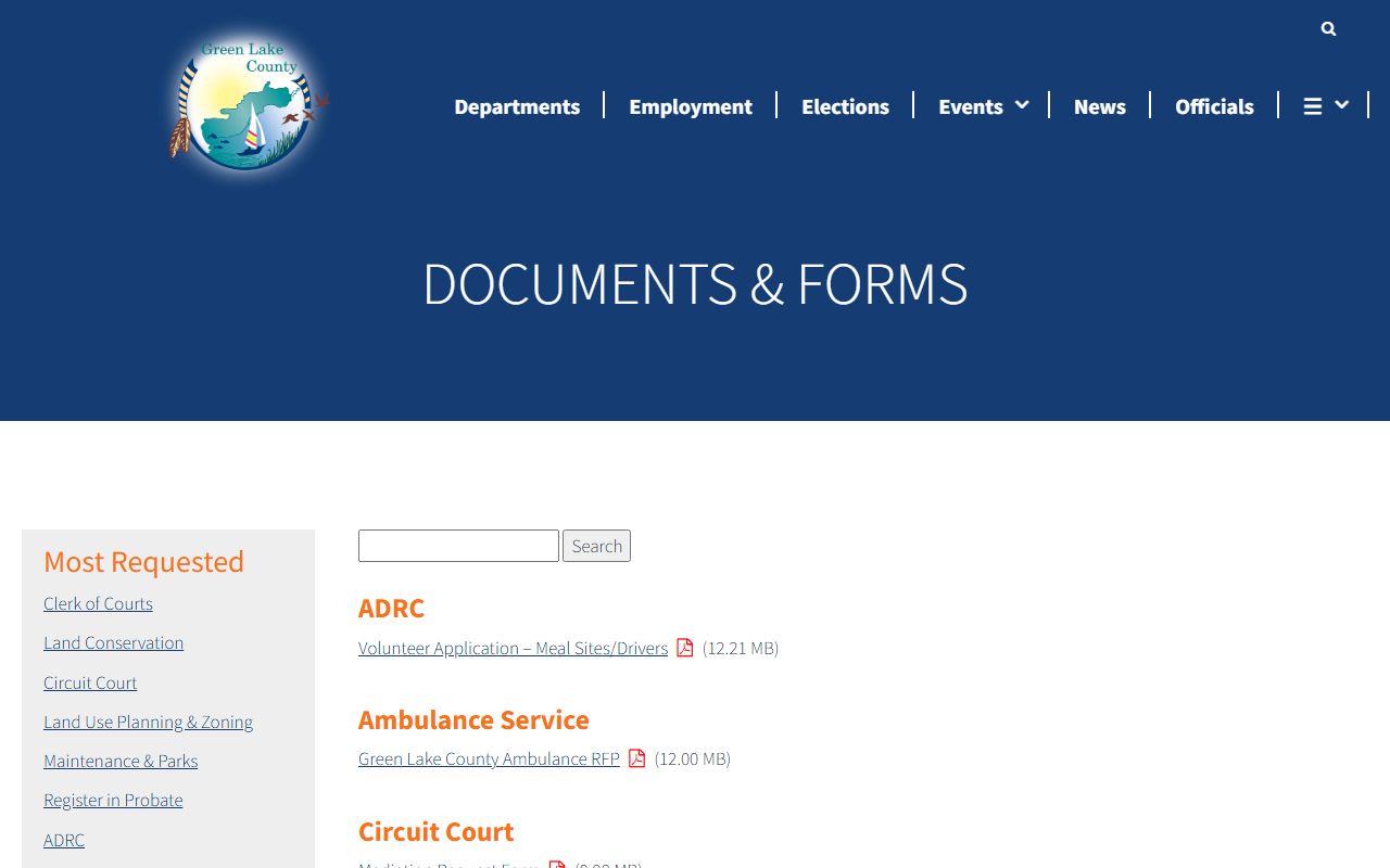 Green Lake County Unclaimed Money forms page