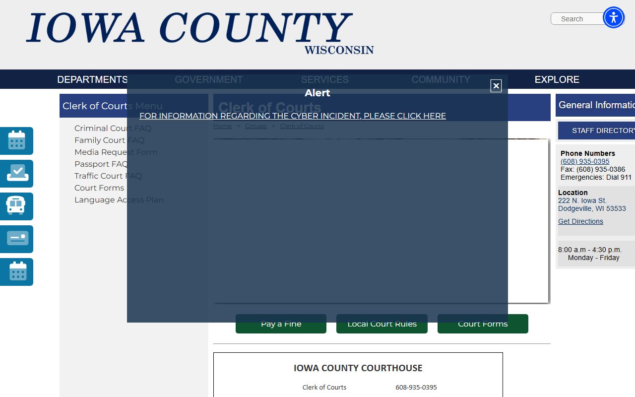 Iowa County Unclaimed Money clerk of courts page