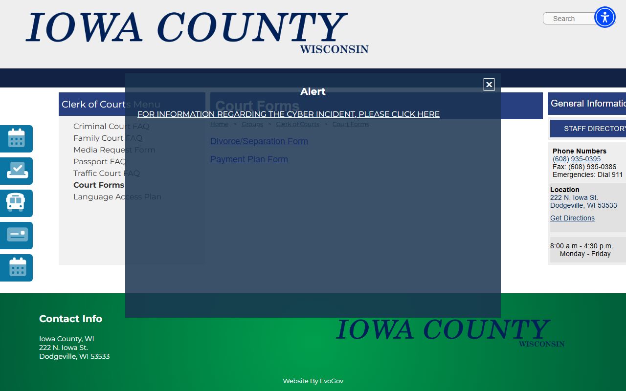 Iowa County Unclaimed Money clerk forms page