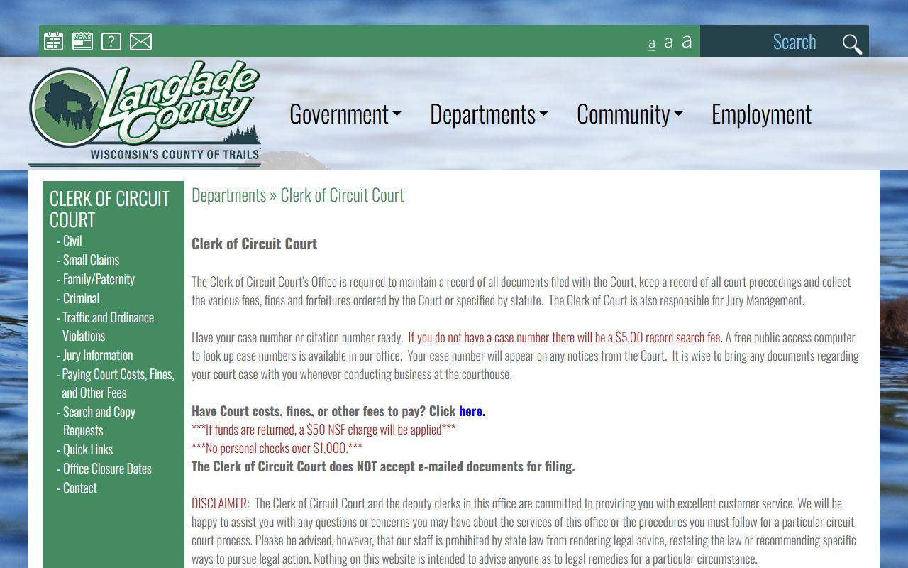 Langlade County Unclaimed Money clerk of circuit court page