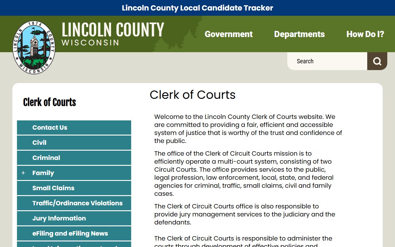 Lincoln County Unclaimed Money clerk of courts access status
