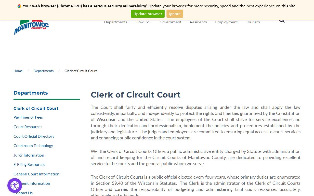 Manitowoc County Unclaimed Money at the Manitowoc County Clerk of Circuit Court