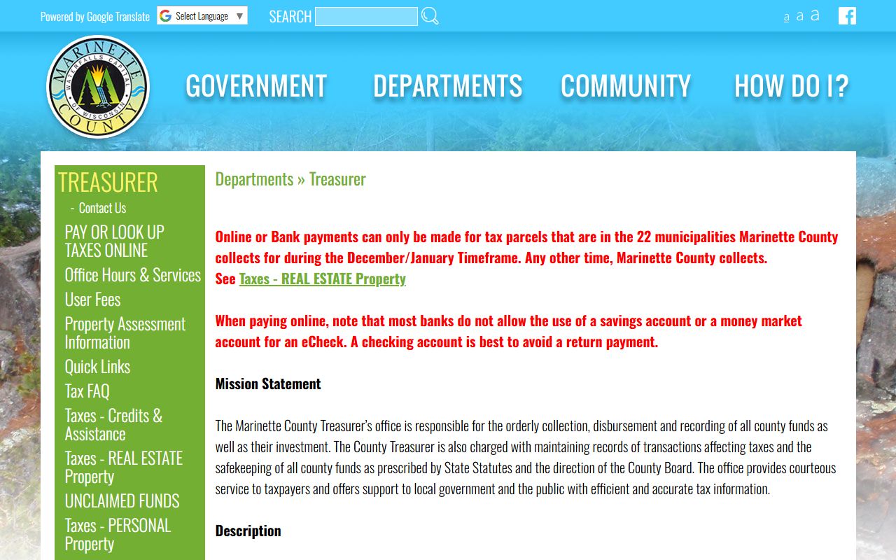 Marinette County Unclaimed Money treasurer image