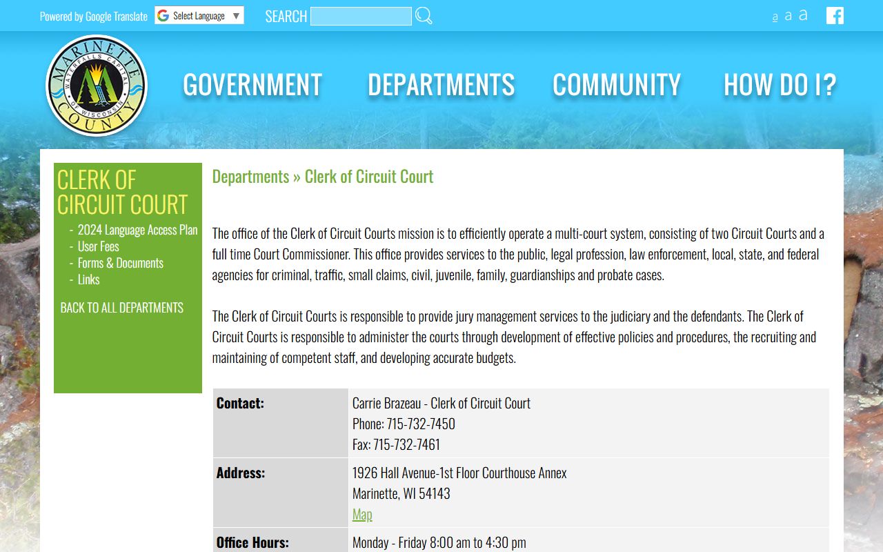 Marinette County Unclaimed Money clerk of courts image