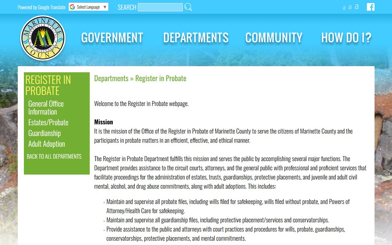 Marinette County Unclaimed Money register in probate image