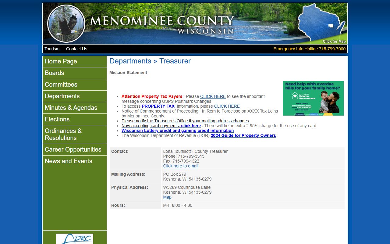 Menominee County Unclaimed Money at the county treasurer office