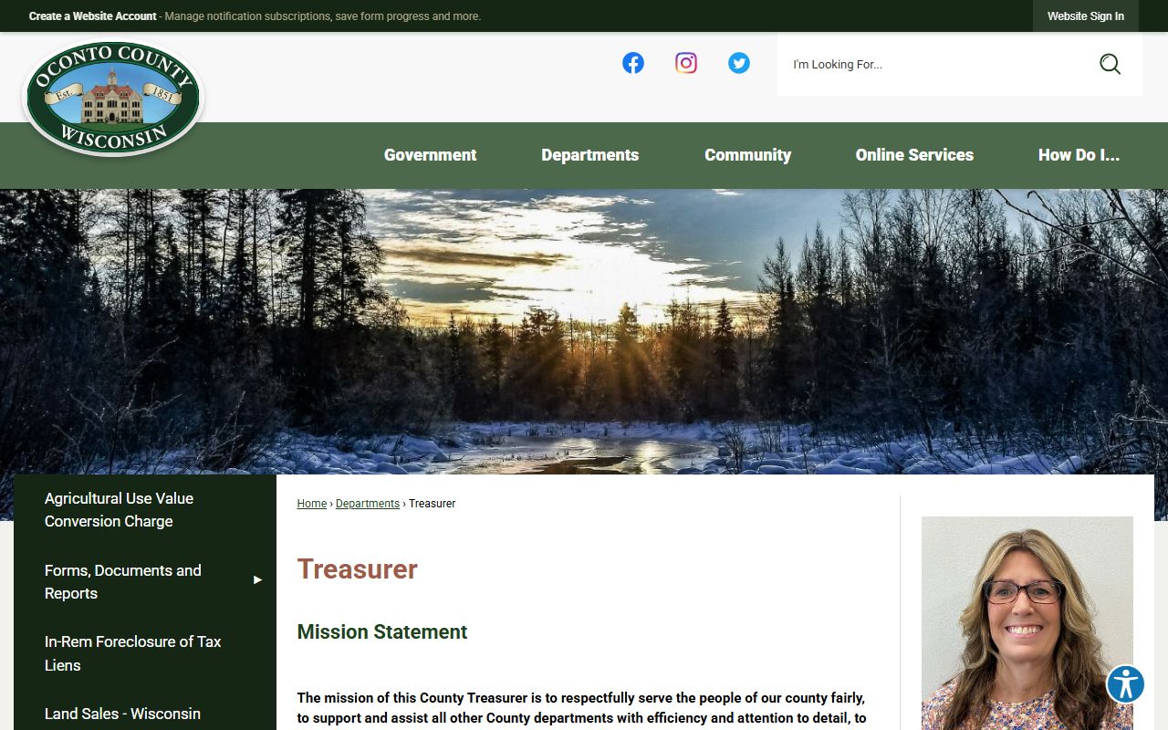 Oconto County Unclaimed Money treasurer page