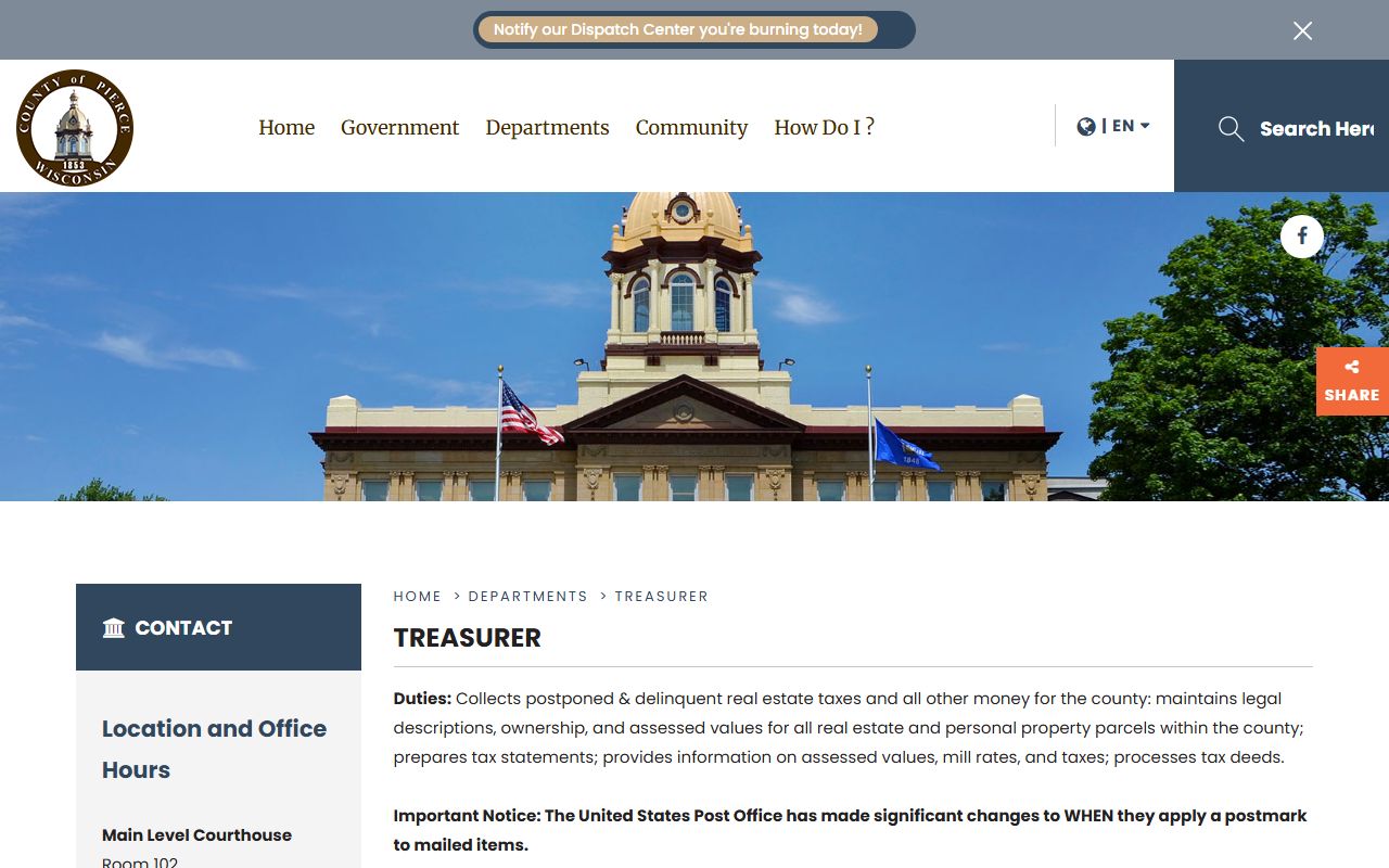 Pierce County Unclaimed Money treasurer page