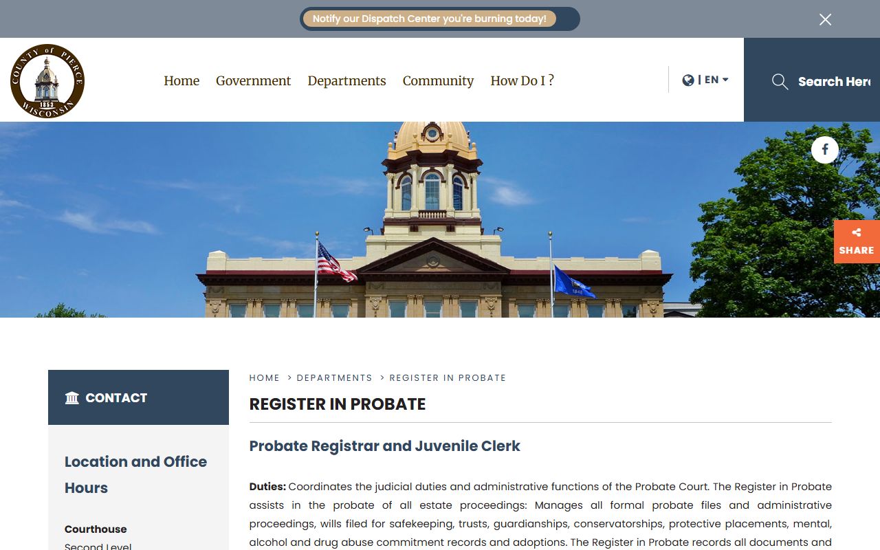 Pierce County Unclaimed Money register in probate page