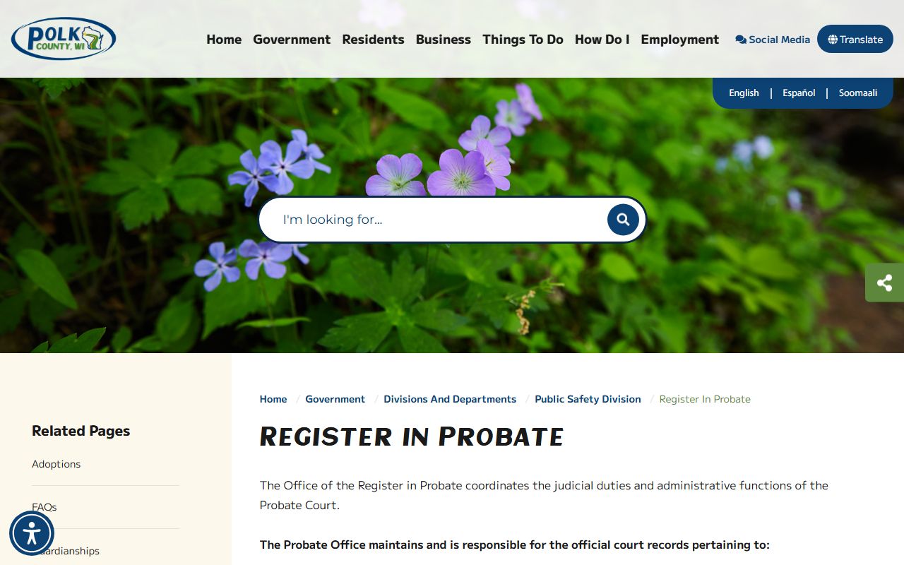 Polk County Unclaimed Money register in probate page