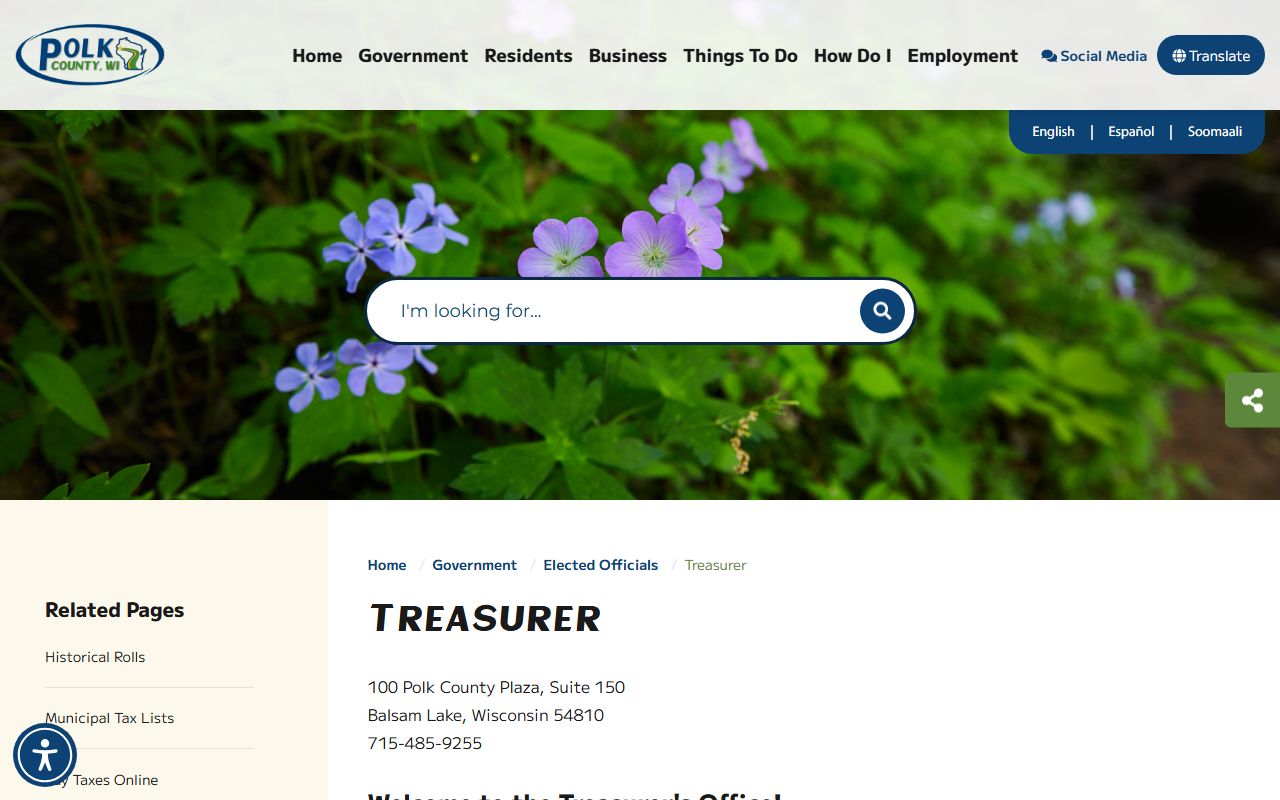 Polk County Unclaimed Money treasurer page