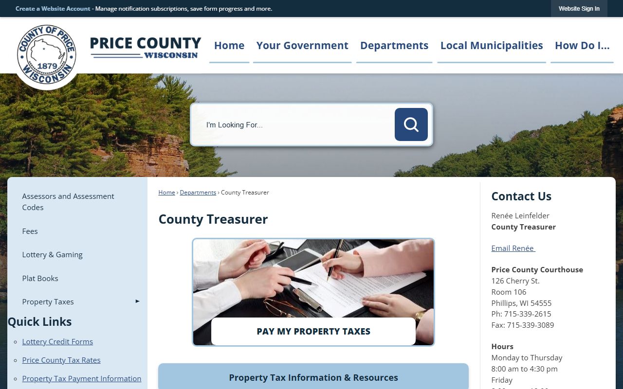 Price County Unclaimed Money treasurer page