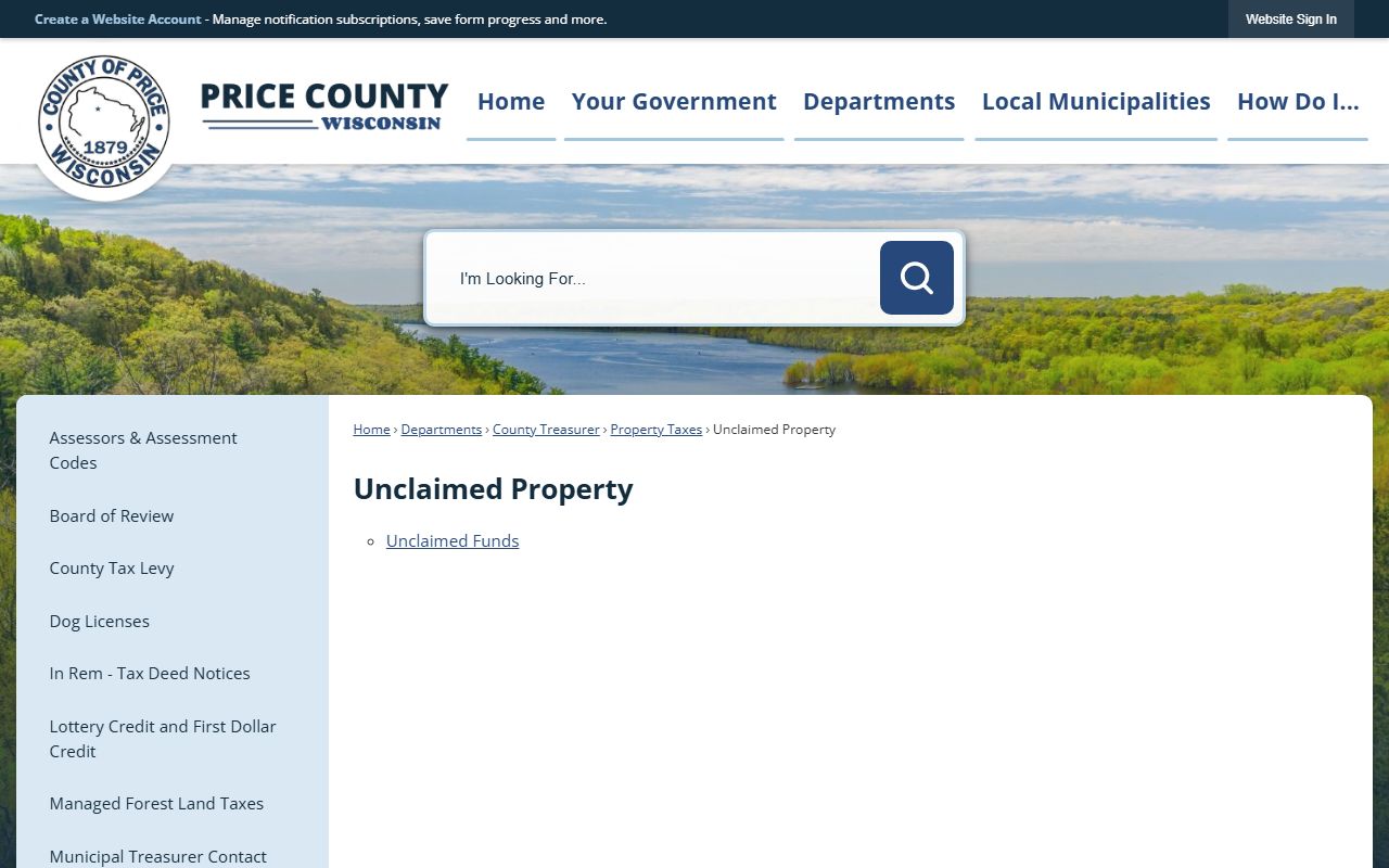 Price County Unclaimed Money unclaimed property page