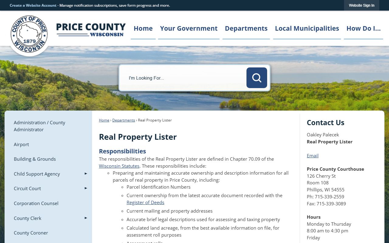 Price County Unclaimed Money real property lister page