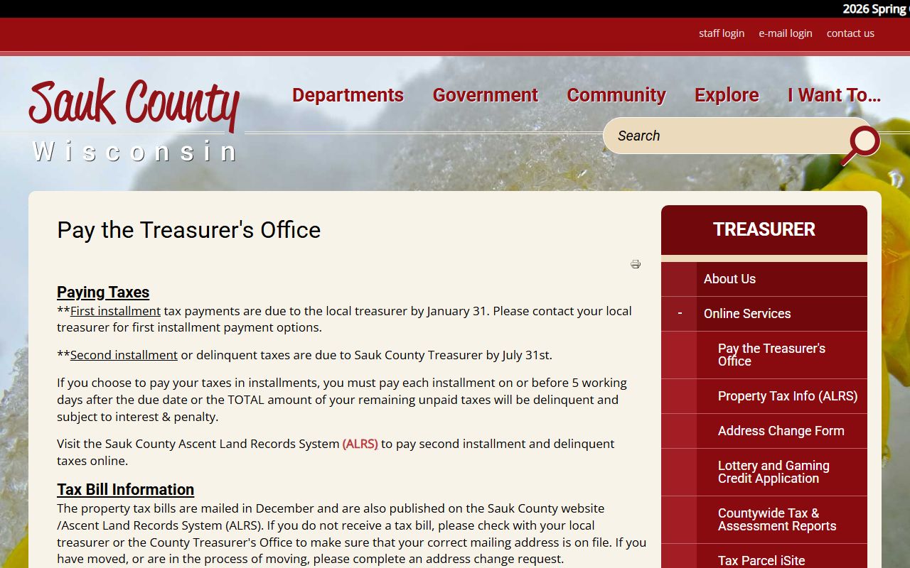 Sauk County Unclaimed Money pay treasurer's office page
