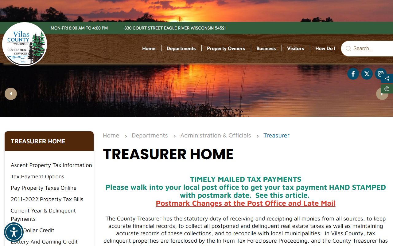 Vilas County Unclaimed Money treasurer page