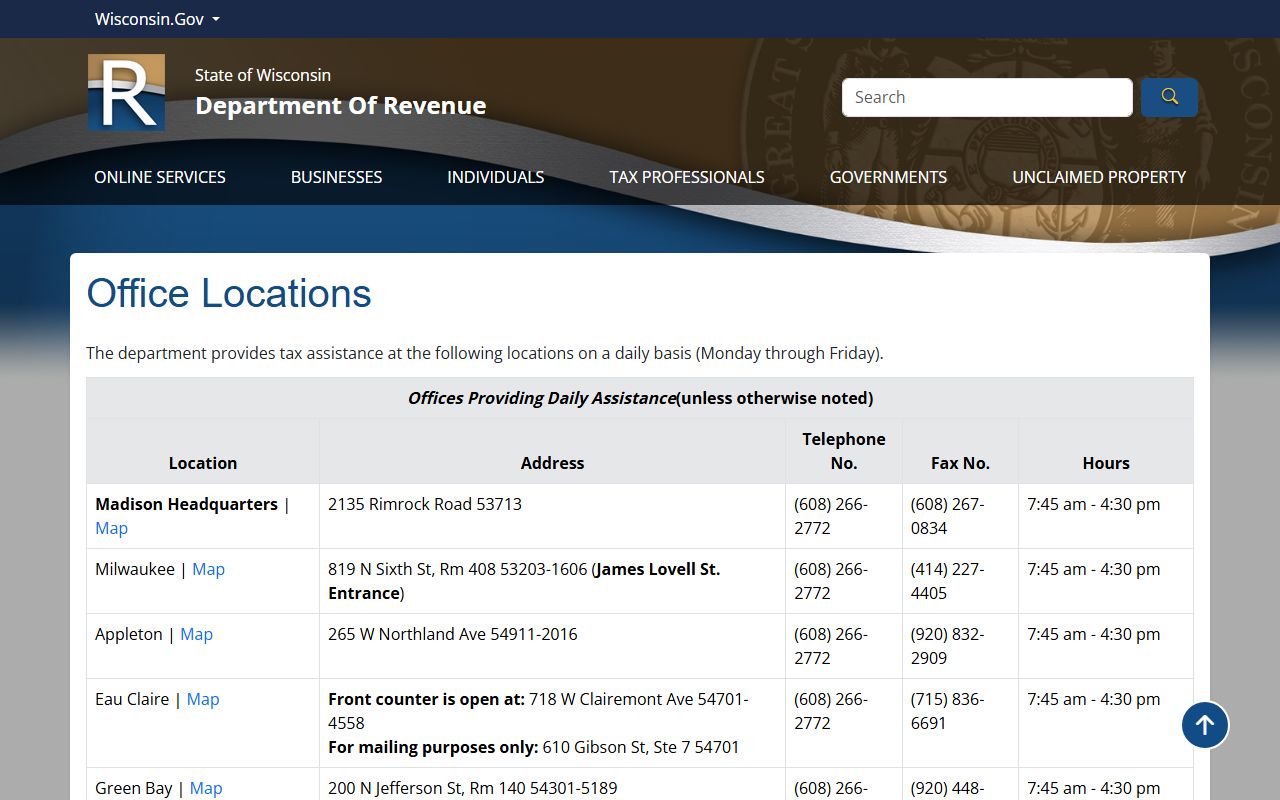 Washington County Unclaimed Money Wisconsin DOR office locations